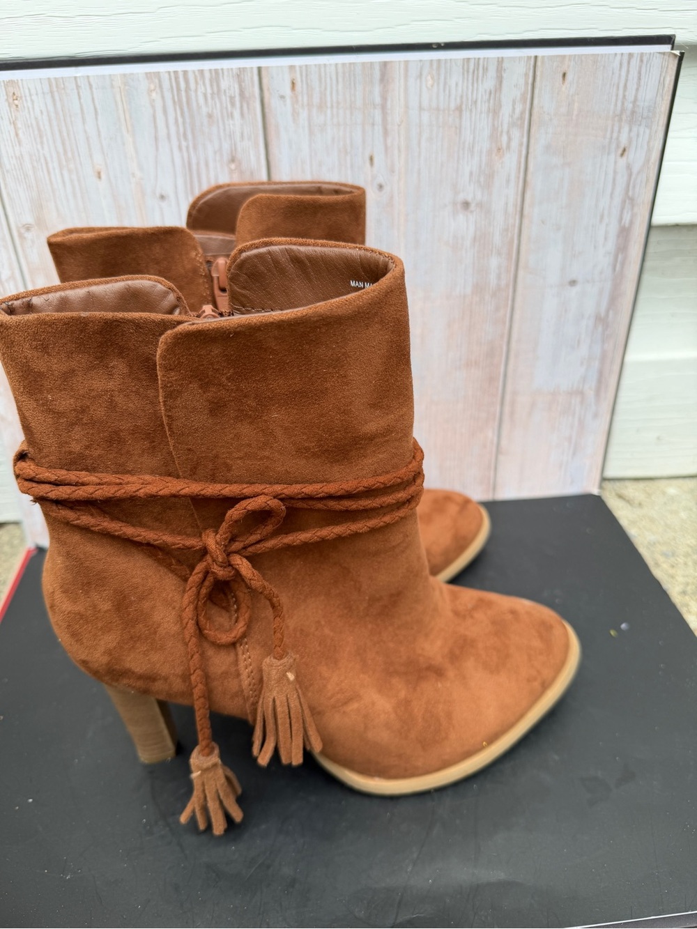 Women's Suede Tassel Ankle Boots in Cognac
